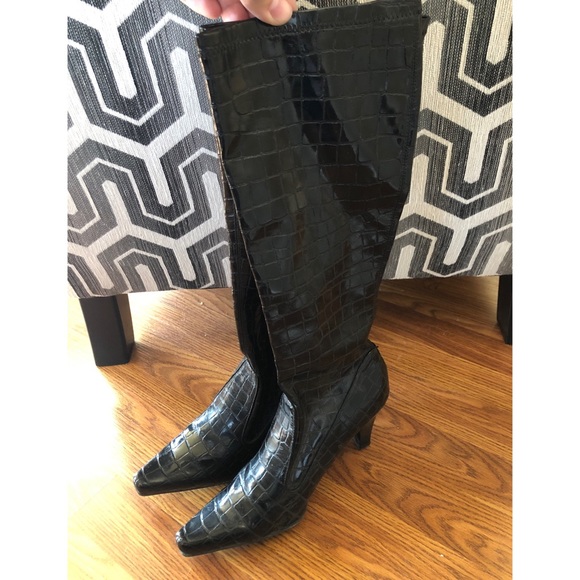 Franco Sarto Black Textured Calf High Boots - Picture 1 of 5